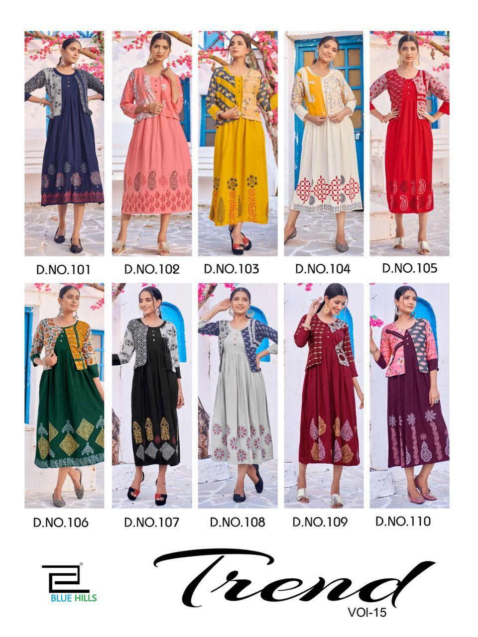 Blue Hills Trend 15 Fancy Wear Designer Printed Kurti Anarkali Collection